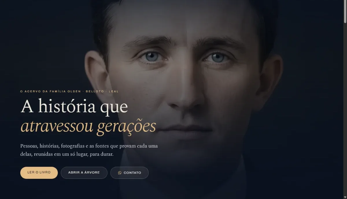 Tela inicial do site, com a frase de abertura e os atalhos principais
